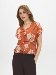 Printed Dolman Sleeve V-Neck Blouse