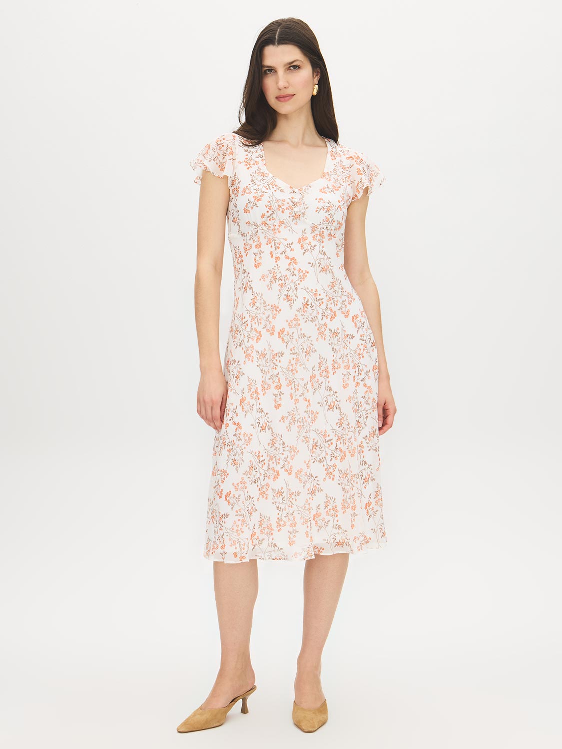 Floral Print Chiffon Midi Dress