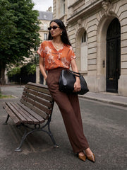 Printed Dolman Sleeve V-Neck Blouse