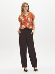 Printed Dolman Sleeve V-Neck Blouse
