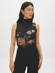Floral Print Mesh Funnel Neck Top