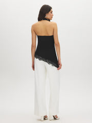 Mock Neck Halter Lace Trim Top