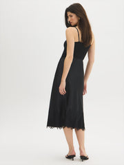 Lace Trim Satin-Like Midi Skirt