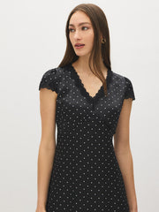 Polka Dot Satin-Like Midi Dress