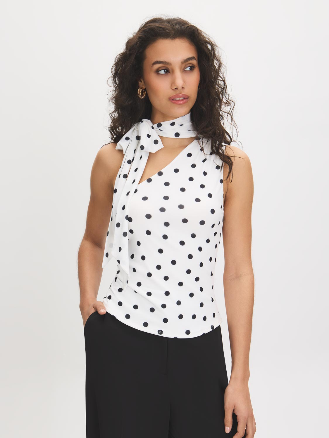 Polka Dot One-Shoulder Scarf Top