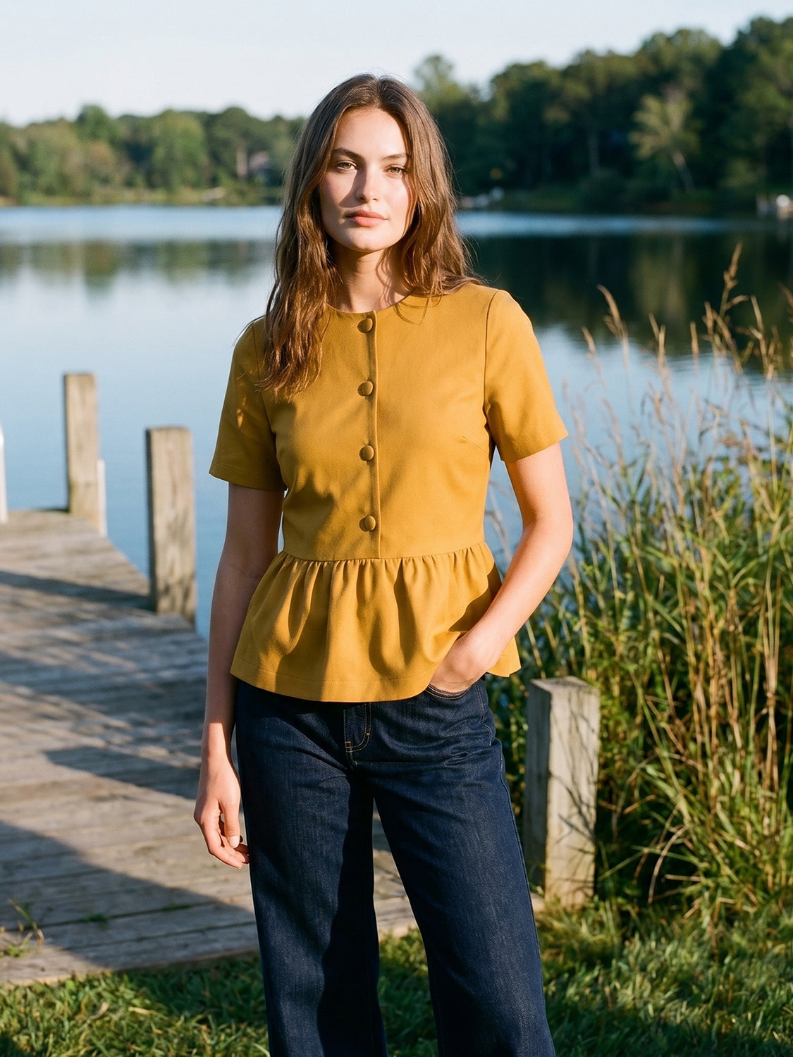 Peplum Button-Front Top