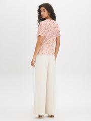 Floral Crinkle V-Neck Top