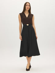 Two-Tone Crossover Belted Dress