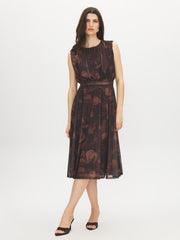 Floral Print Mesh Belted Dress