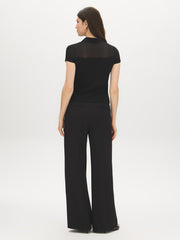 Mesh Yoke Open Collar Top