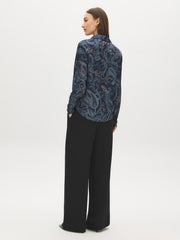 Paisley Print Satin-Like V-Neck Blouse