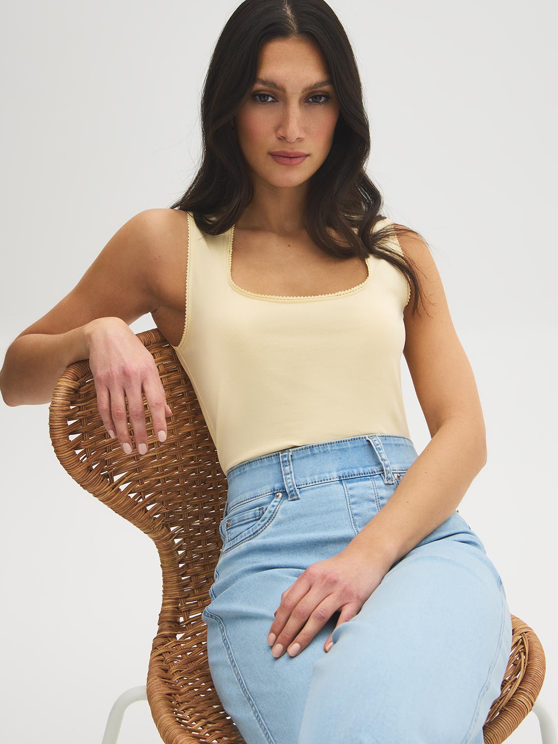 Picot-Trim Square Neck Tank Top