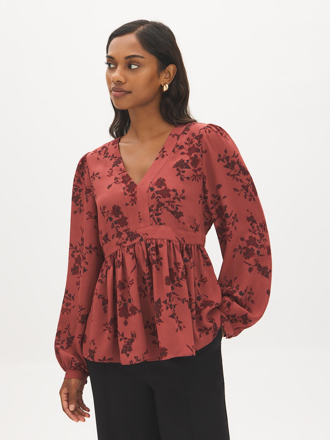 Printed Satin-Like Peplum Blouse