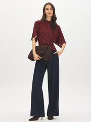 Polka Dot Funnel Neck Kimono Sleeve Top