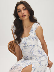 Floral Chiffon Ruffle Midi Dress