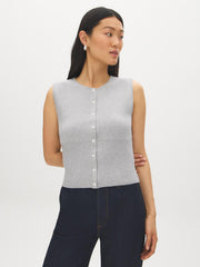Sleeveless Ribbed Button-Front Sweater
