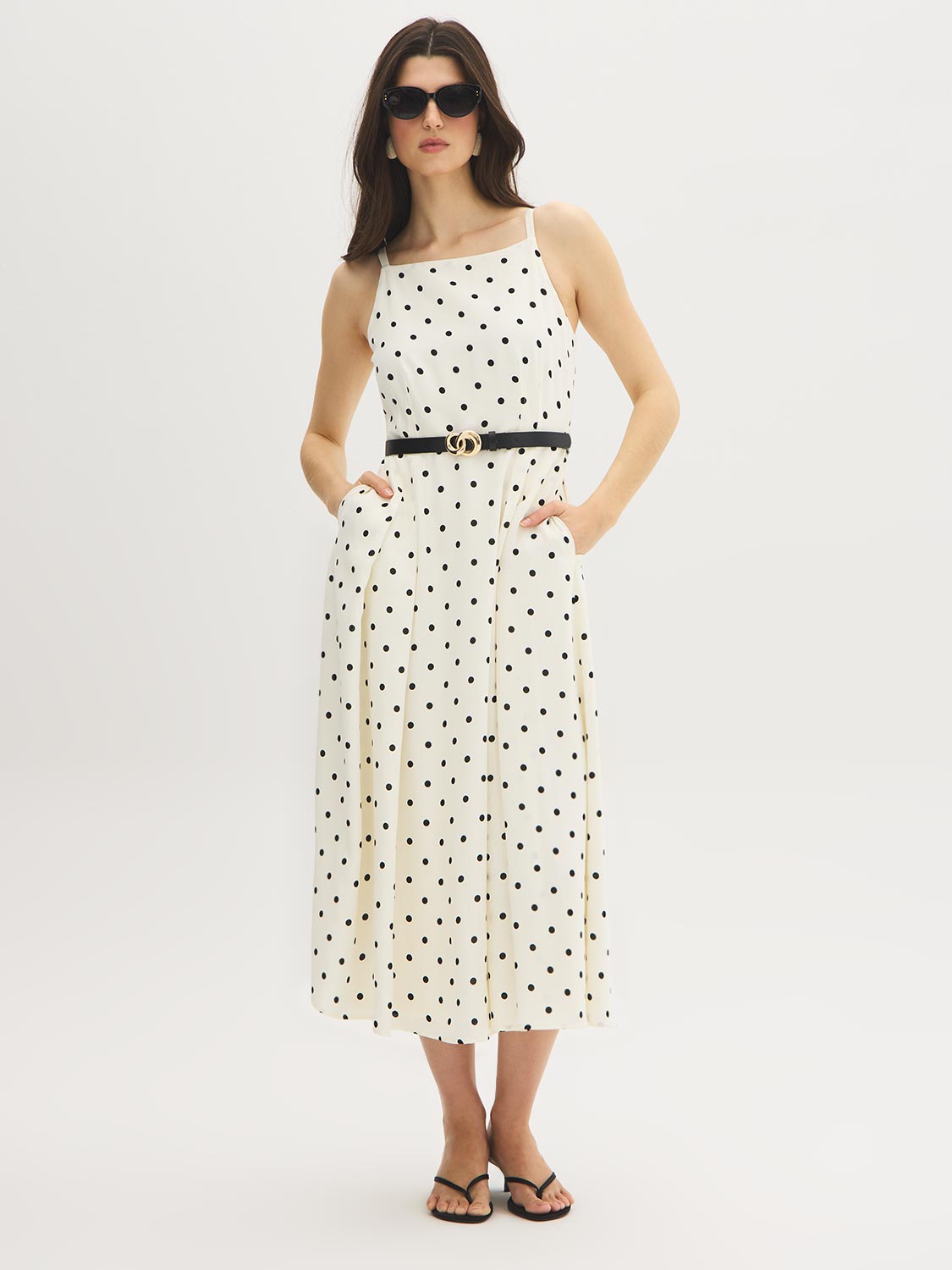 Polka Dot Square Neck Midi Dress
