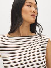 Double Layer Striped Boat Neck Top