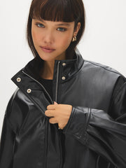 Faux Leather Bomber Jacket