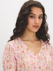 Floral Crinkle V-Neck Top