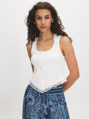 Cotton-Blend Lace Trim Corset Tank