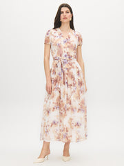 Floral Print Textured Chiffon Midi Dress
