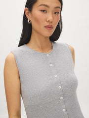 Sleeveless Ribbed Button-Front Sweater
