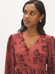 Printed Satin-Like Peplum Blouse