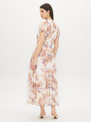 Floral Print Textured Chiffon Midi Dress