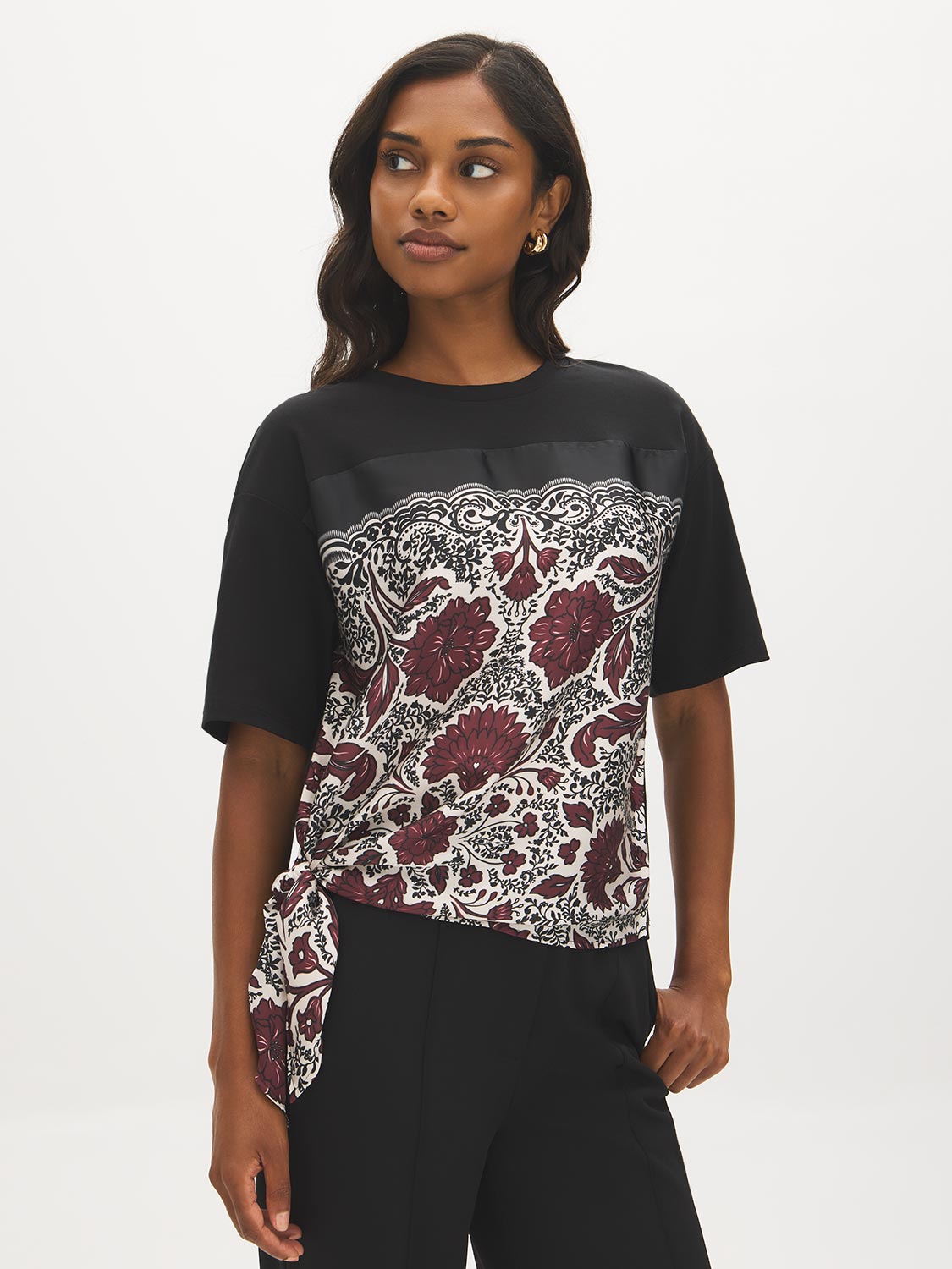Scarf Print Short Sleeve Jersey Top
