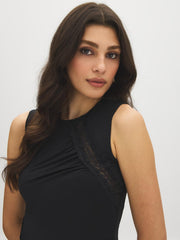 Sleeveless Mesh Insert Double Layer Top