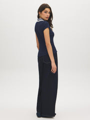 Open Collar Ribbed Knit Top
