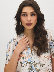 Smocked Floral Print Blouse