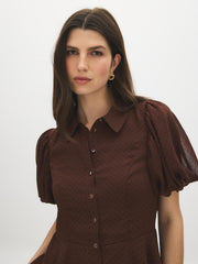 Textured Peplum Short Sleeve Blouse