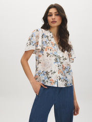 Smocked Floral Print Blouse