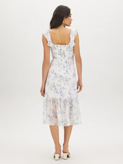 Floral Chiffon Ruffle Midi Dress