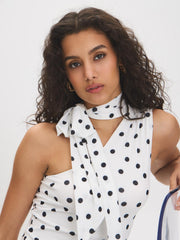 Polka Dot One-Shoulder Scarf Top