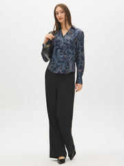 Paisley Print Satin-Like V-Neck Blouse
