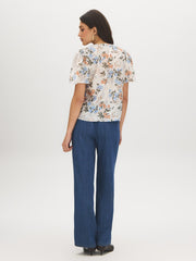 Smocked Floral Print Blouse
