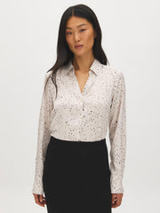 Printed Satin-Like V-Neck Blouse