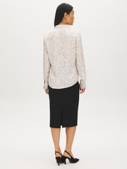 Printed Satin-Like V-Neck Blouse