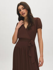 Textured Chiffon Crossover Midi Dress