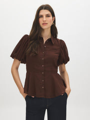 Textured Peplum Short Sleeve Blouse