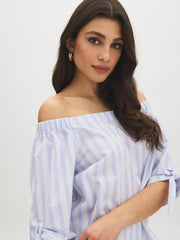 Striped Cotton Off-Shoulder Blouse