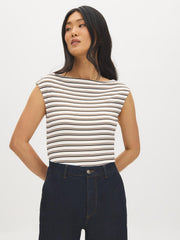 Double Layer Striped Boat Neck Top