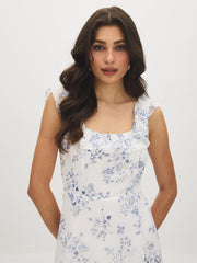 Floral Chiffon Ruffle Midi Dress