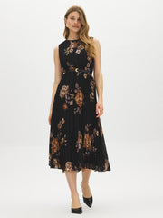 Sleeveless Floral Belted Midi Dress