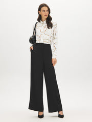 Chain Print Button-Up Blouse